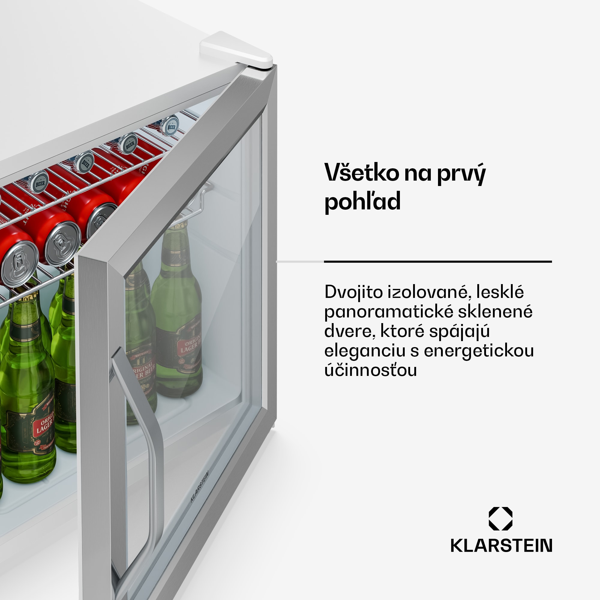 Klarstein Beersafe chladnička na nápoje so sklom dverí | 44 x 48 cm | LED vnútorné osvetlenie | strieborná-biela – Obrázok 5