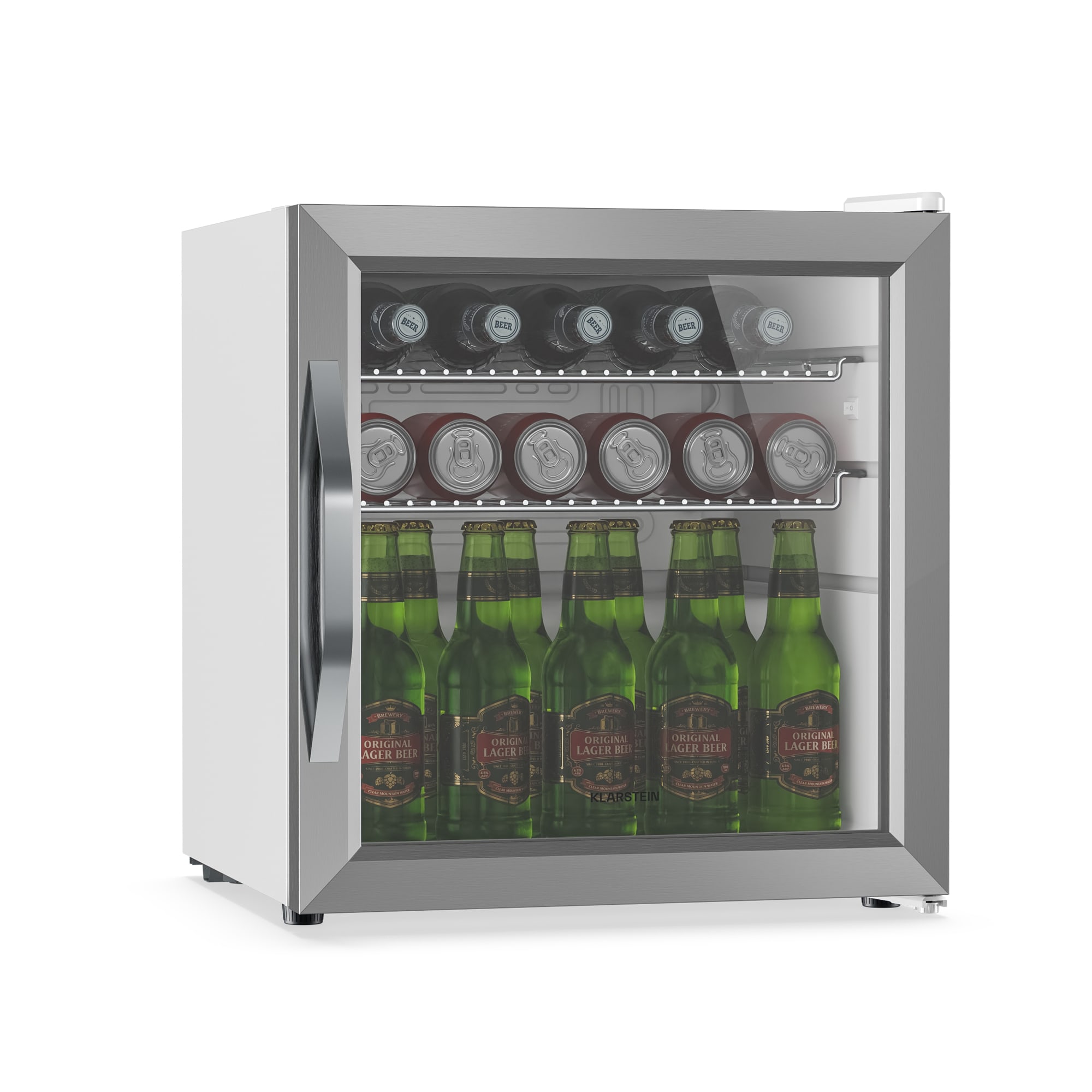 Klarstein Beersafe chladnička na nápoje so sklom dverí | 44 x 48 cm | LED vnútorné osvetlenie | strieborná-biela