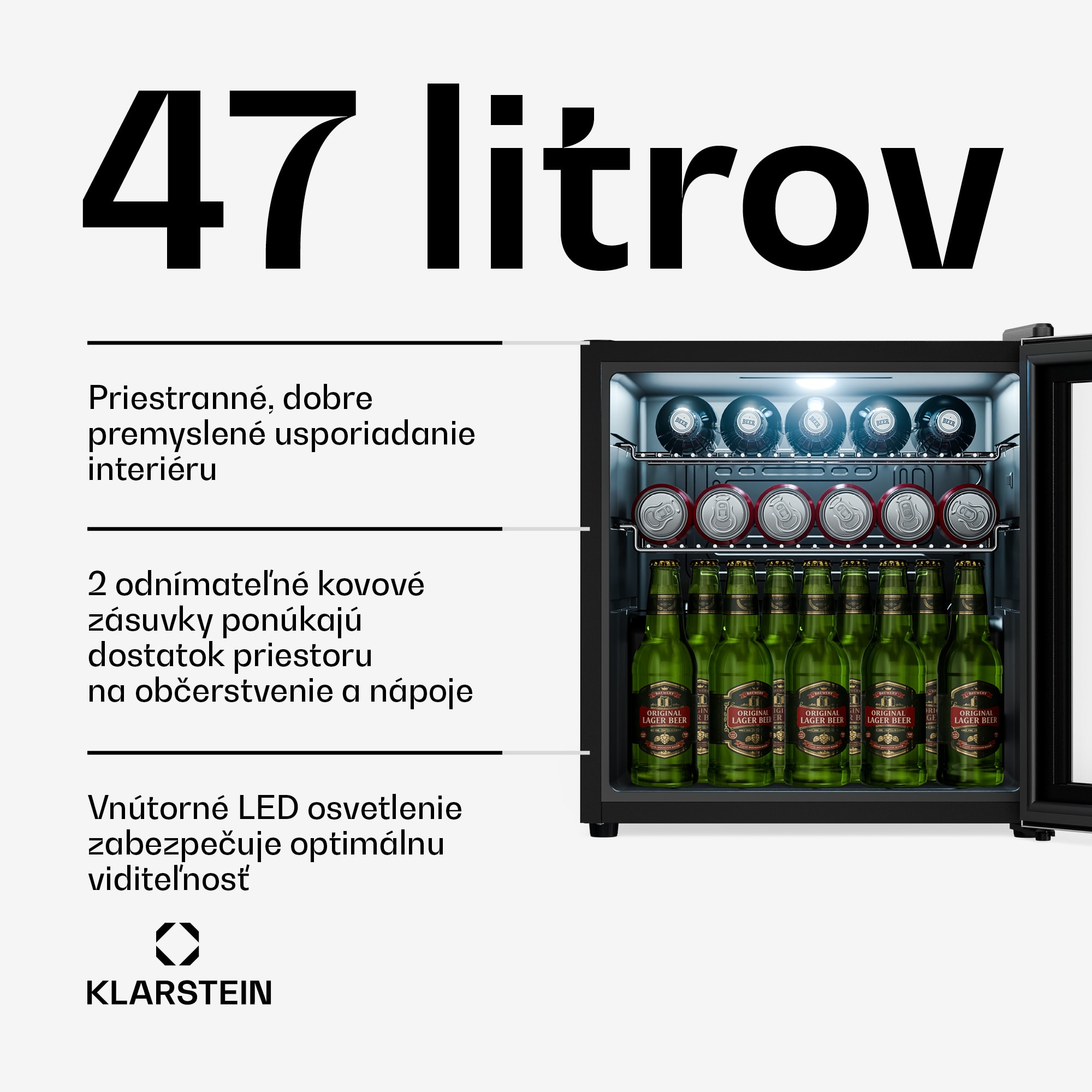 Klarstein Beersafe chladiaci nápojový box so sklenenými dverami | 44 x 48 cm | LED vnútorné osvetlenie | Strieborný – Obrázok 2