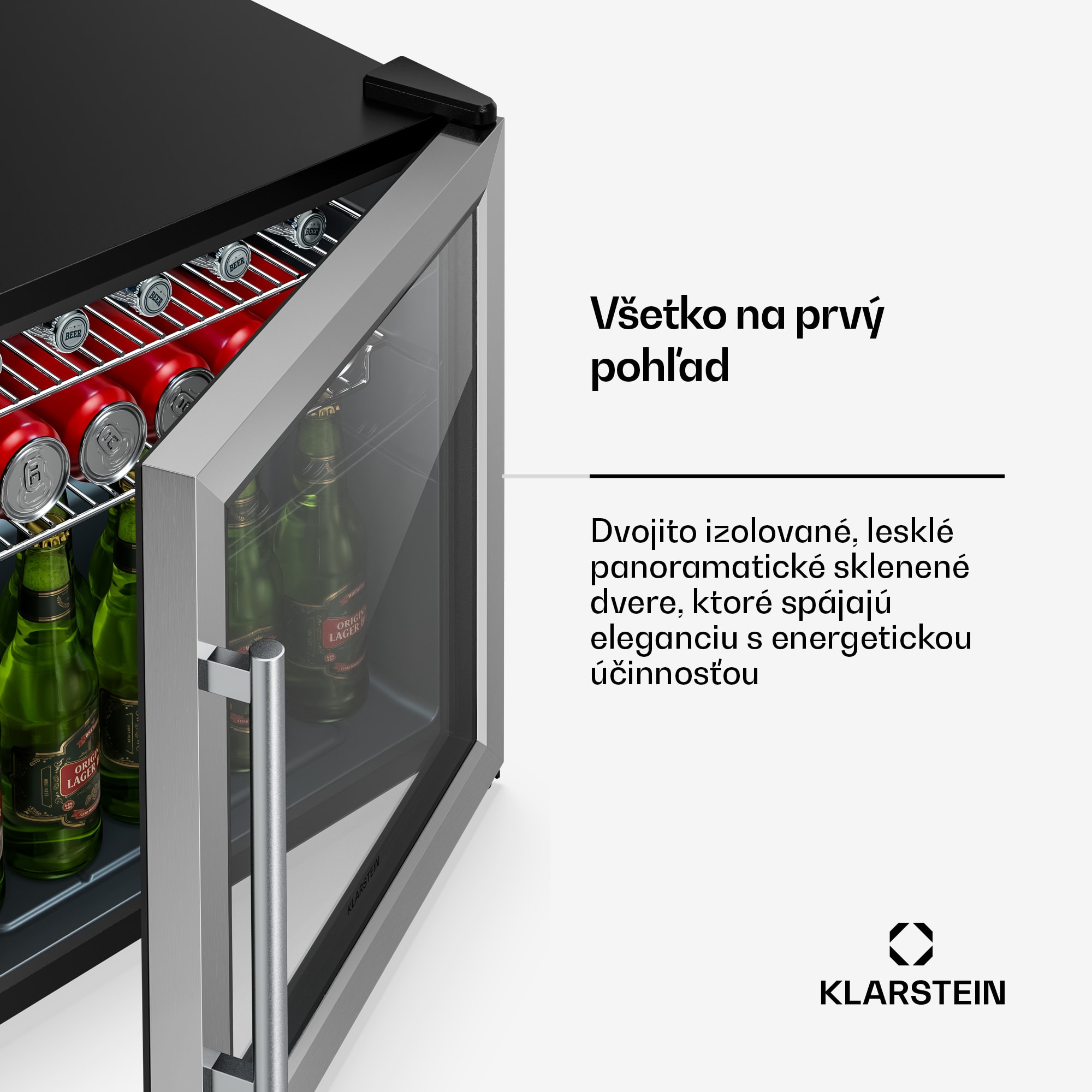 Klarstein Beersafe chladiaci nápojový box so sklenenými dverami | 44 x 48 cm | LED vnútorné osvetlenie | Strieborný – Obrázok 5