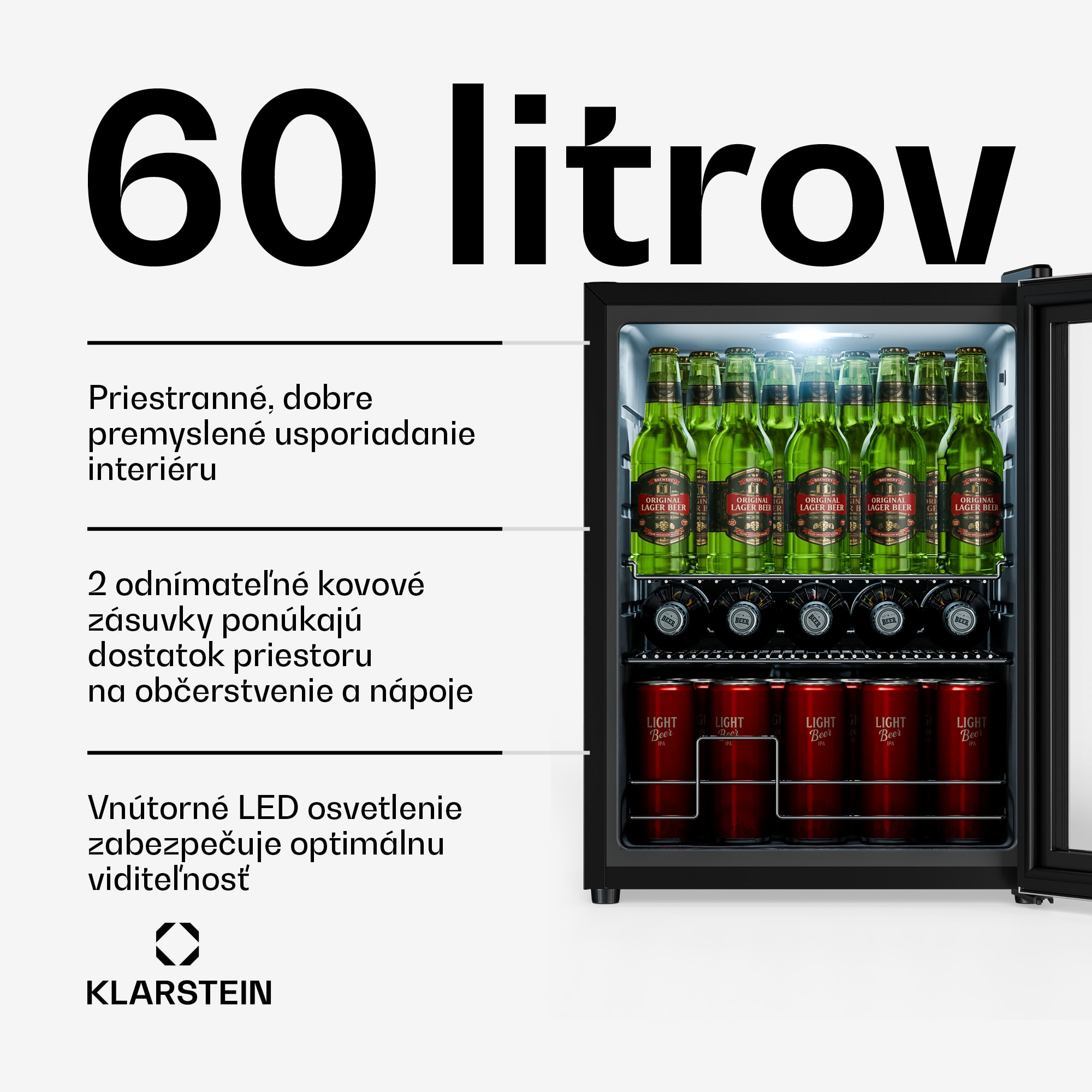 Klarstein Beersafe chladiaca skriňa na nápoje so sklenenými dverami | 64 x 48 cm | LED vnútorné osvetlenie – Obrázok 2