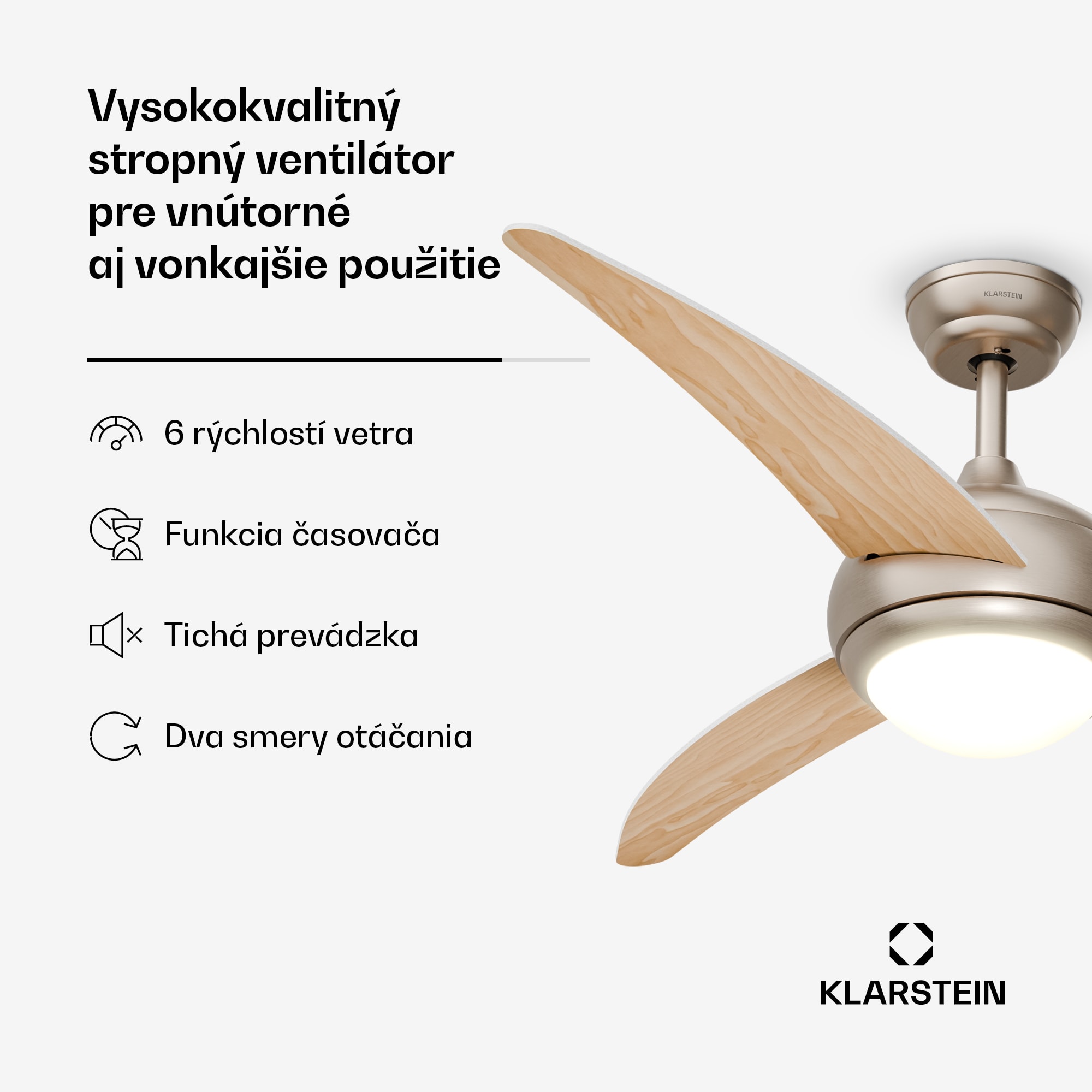 Klarstein Stropný ventilátor El Paso s osvetlením | 132 cm | 35 W | Tichý chod | Drevený – Obrázok 2