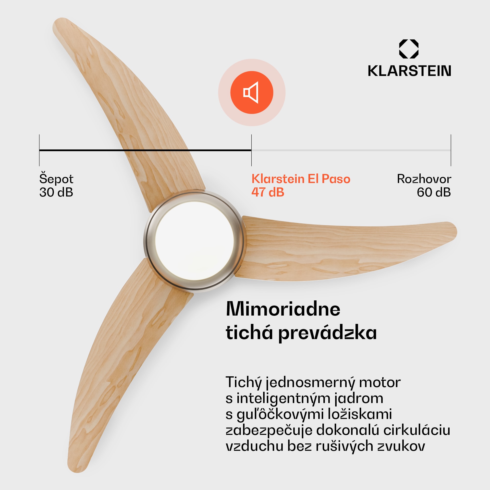 Klarstein Stropný ventilátor El Paso s osvetlením | 132 cm | 35 W | Tichý chod | Drevený – Obrázok 5