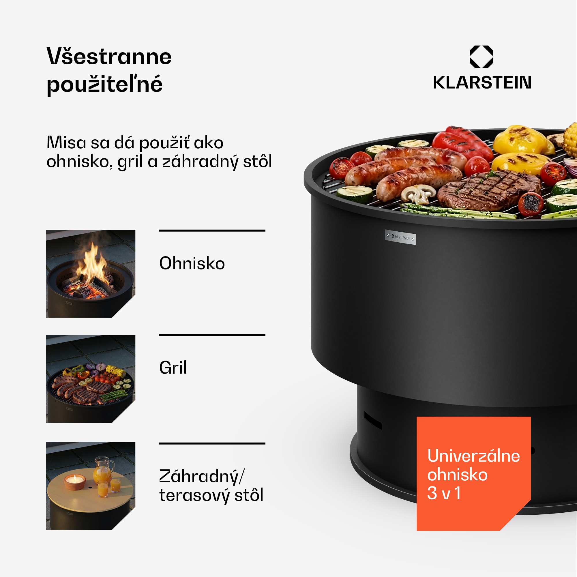 Blumfeldt Pompeji ohnisková misa s grilom | iskrovač | proti prevrhnutiu | robustná | 60 cm – Obrázok 2
