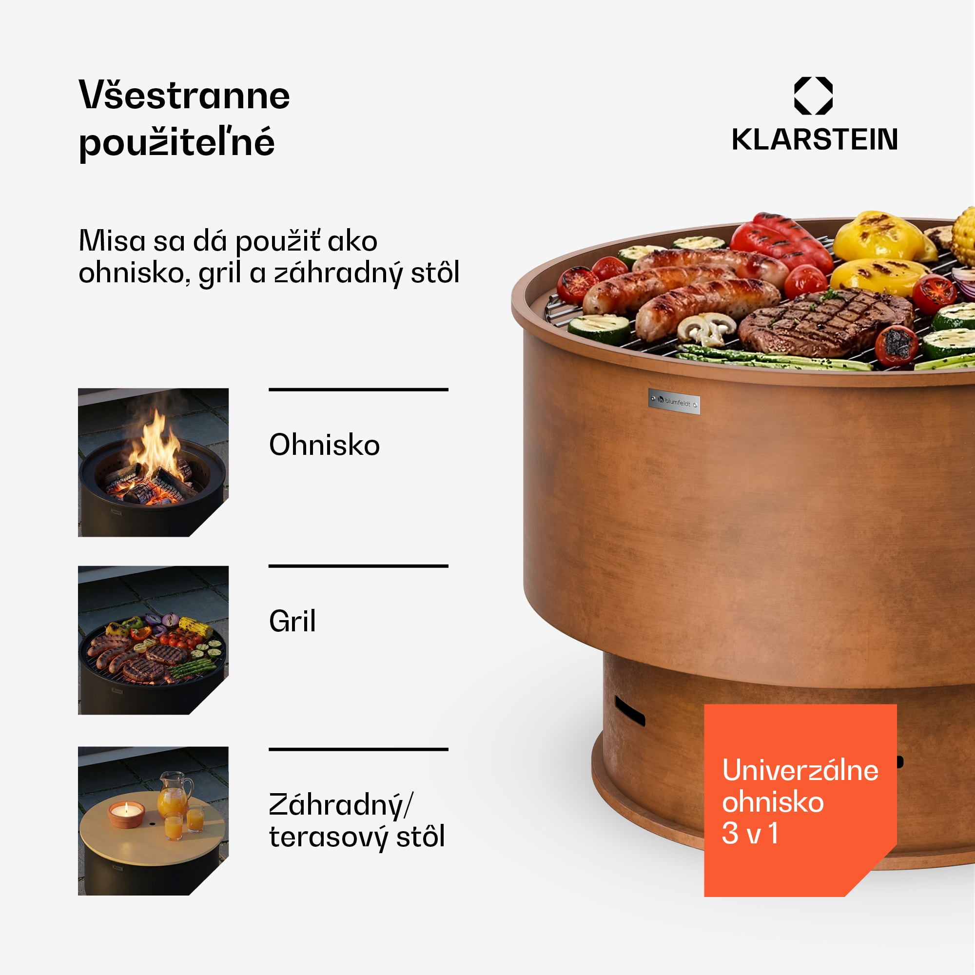 Blumfeldt Pompeji ohnisková misa s grilom | iskrochranná | stabilná | robustná | 60 cm – Obrázok 2