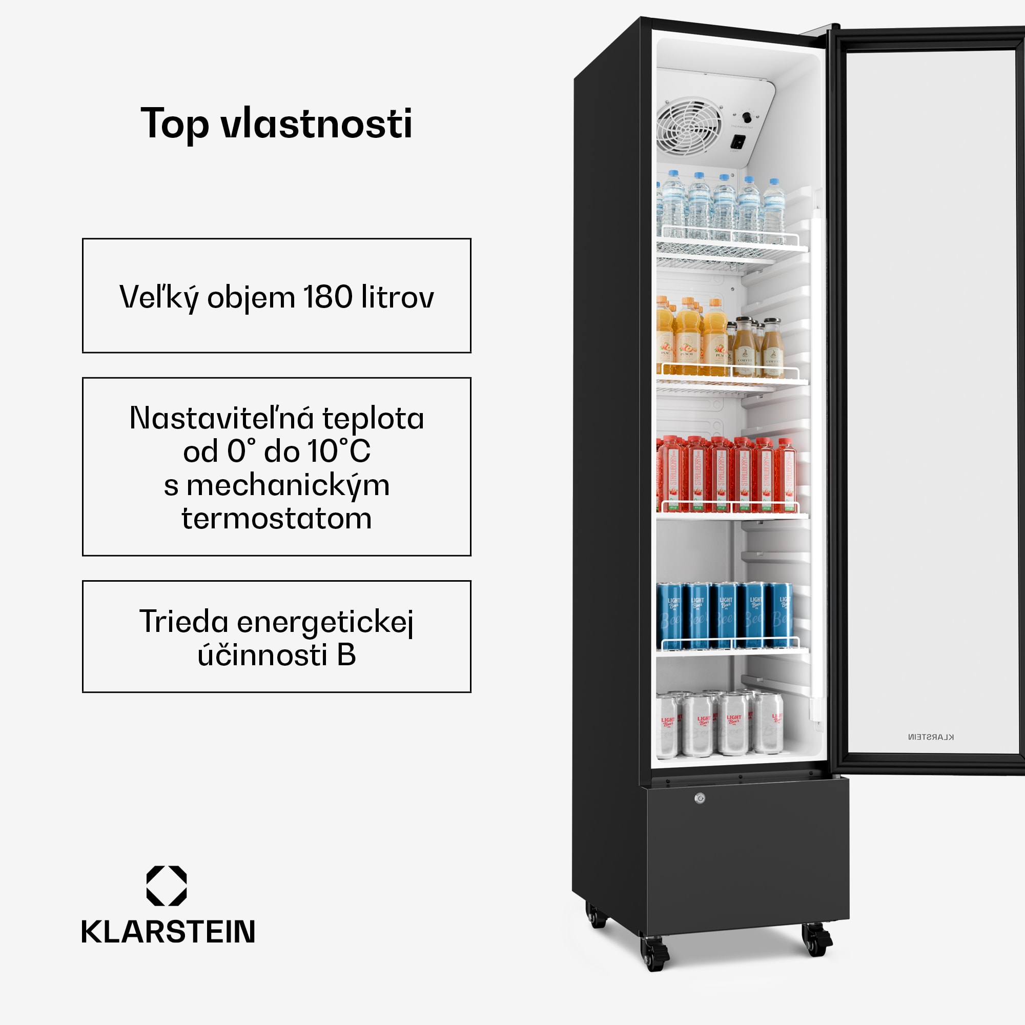 Klarstein GrandCooler Gastro nápojová chladnička | 191,5 x 43 cm | LED vnútorné osvetlenie | Čierna – Obrázok 2