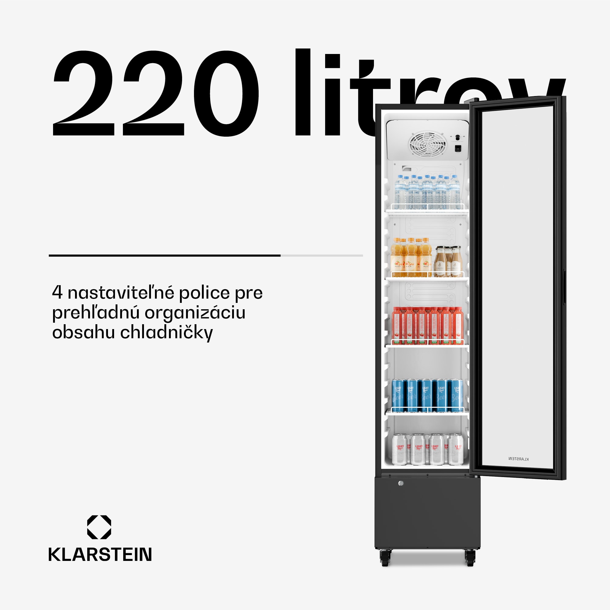 Klarstein GrandCooler Gastro nápojová chladnička | 191,5 x 43 cm | LED vnútorné osvetlenie | Čierna – Obrázok 3