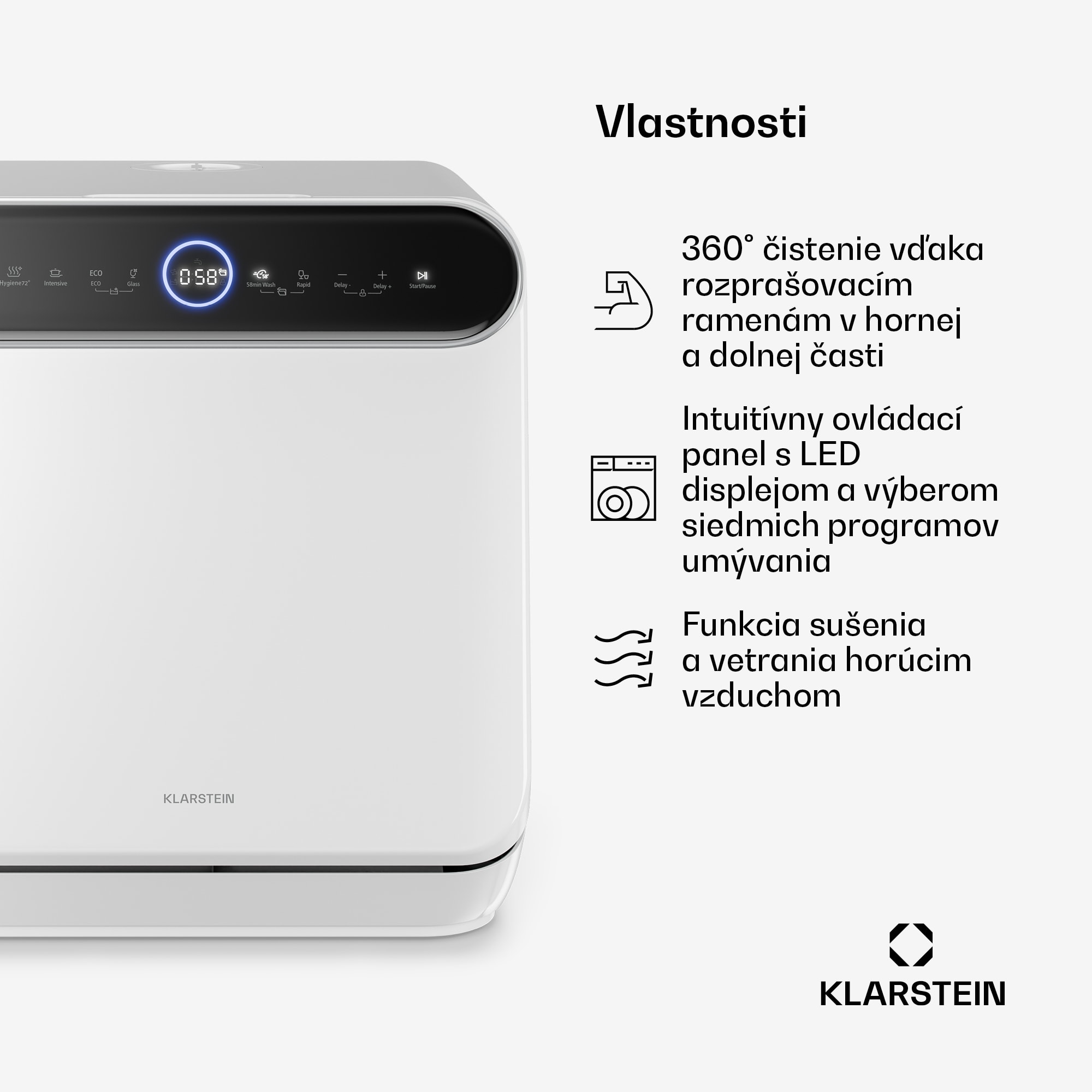 Klarstein Oceana stolný umývačka riadu | 7 programov | Aqua-Stop technológia | 860 W | 42 cm – Obrázok 3
