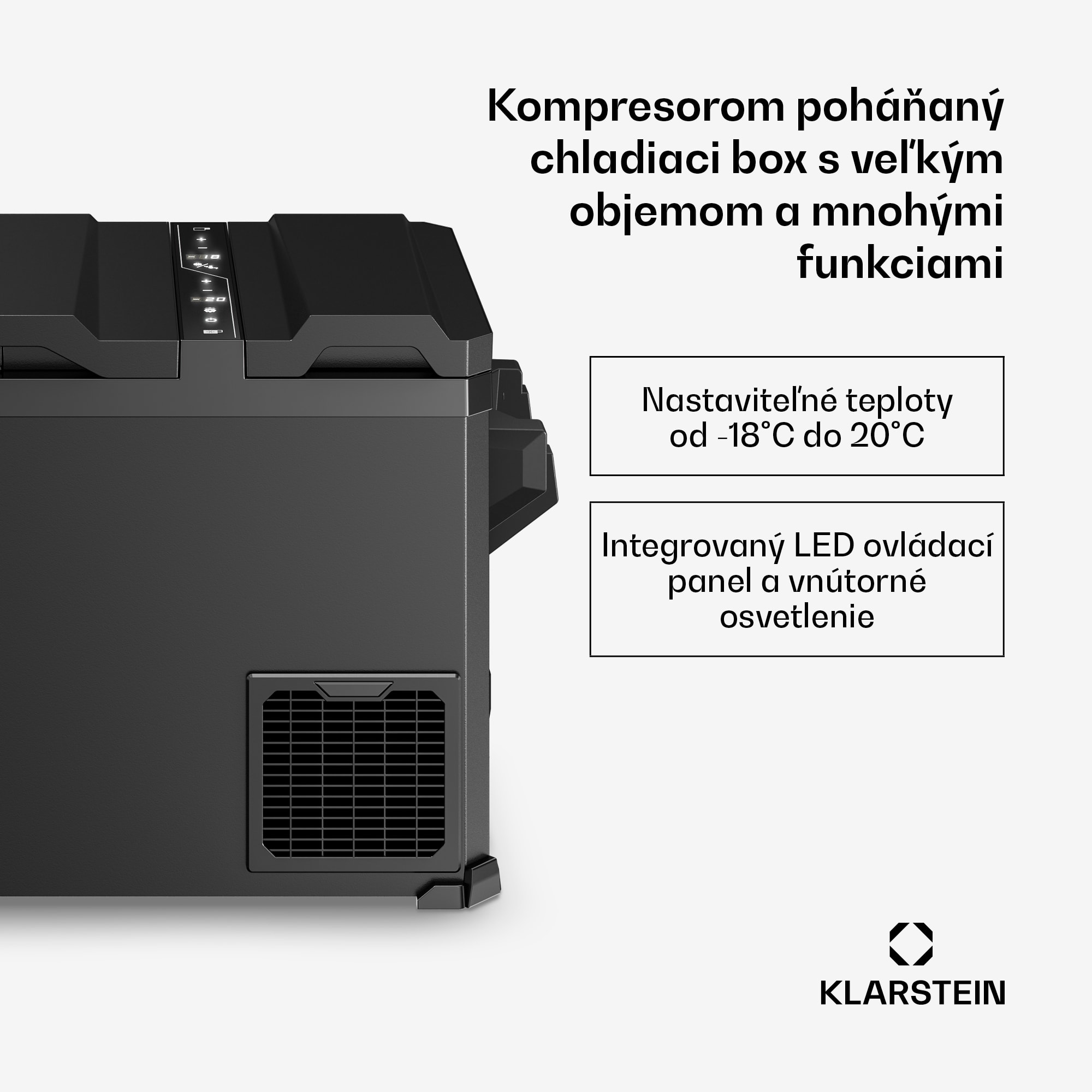 Klarstein Arctiq Duo chladiaca box | S kompresorom | 43 l | 58 plechoviek | -18 - 20 °C | Čierna | 78 cm – Obrázok 2