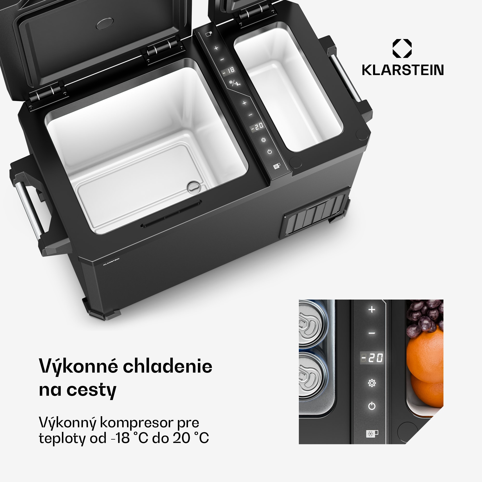 Klarstein Arctiq Duo chladiaca box | S kompresorom | 43 l | 58 plechoviek | -18 - 20 °C | Čierna | 78 cm – Obrázok 4