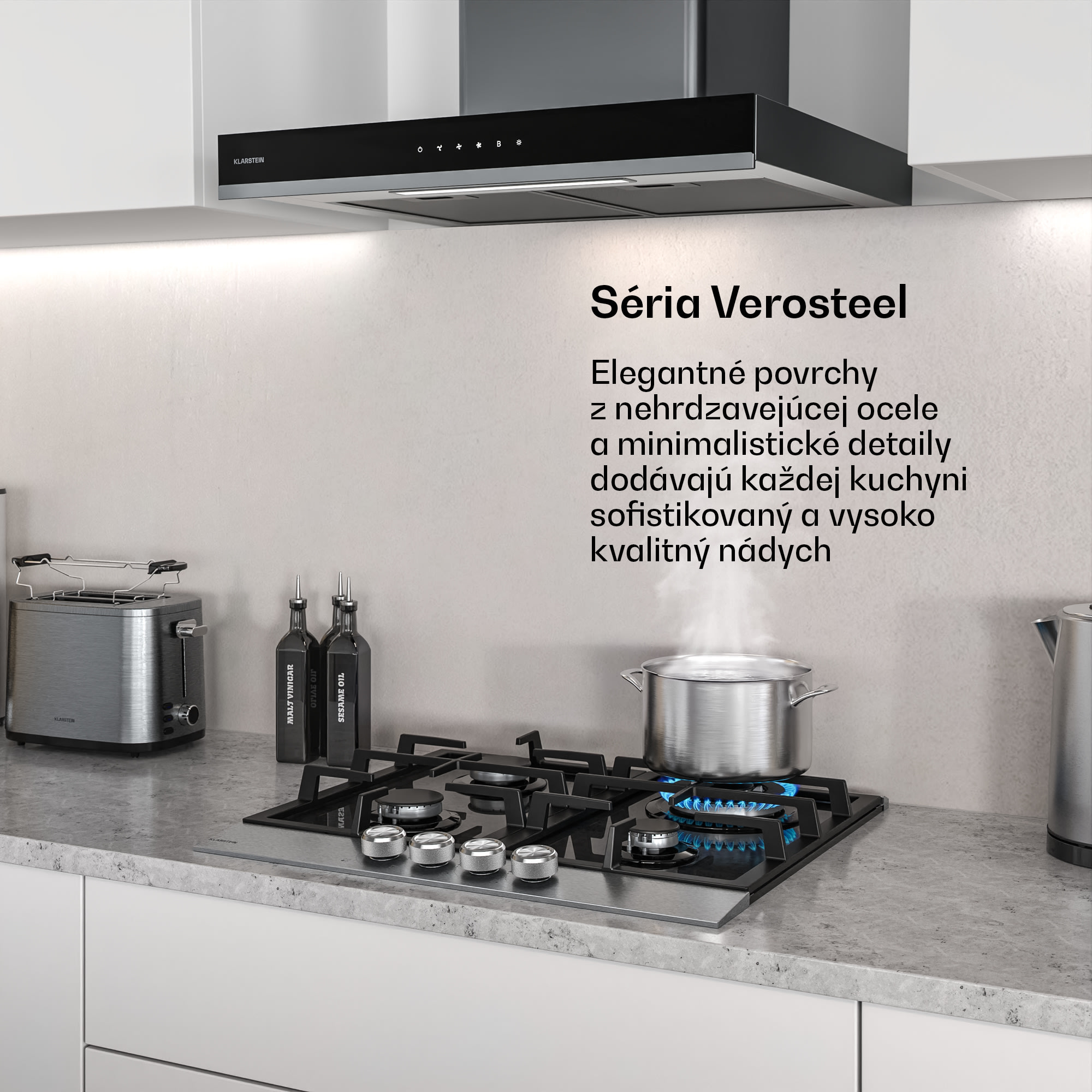 Klarstein Verosteel plynová varná doska + Verosteel komínový odsávač | Nerez | 60 cm – Obrázok 2